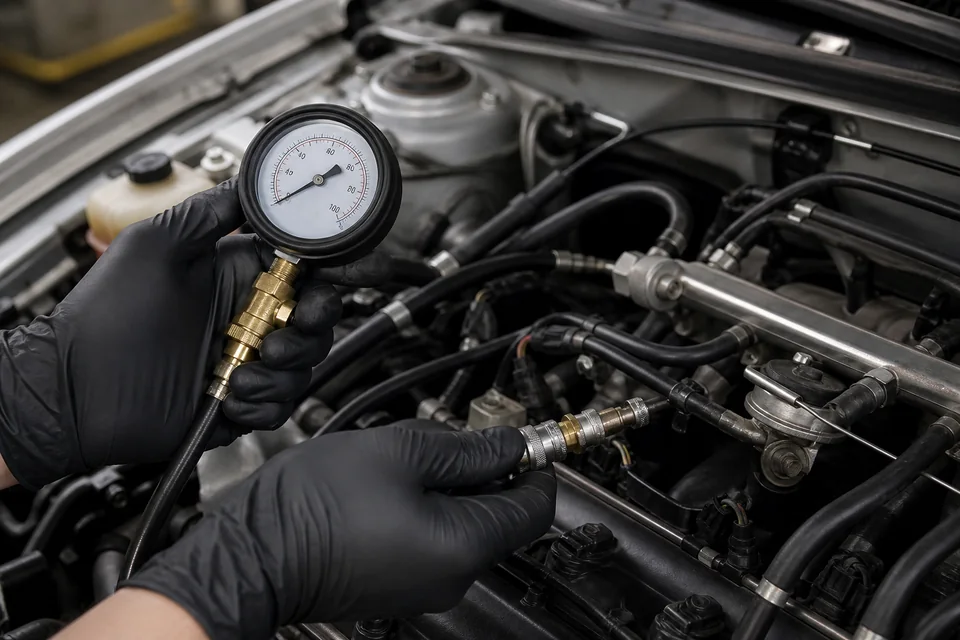 Fuel-system pressure testing in an engine bay